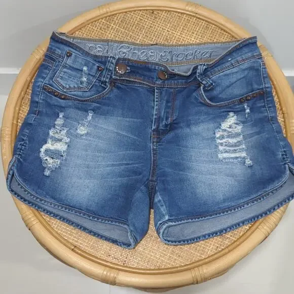 Crocker Embroidered Jean Shorts Women's EU 40 Studded Distressed Medium Blue - Picture 2 of 8